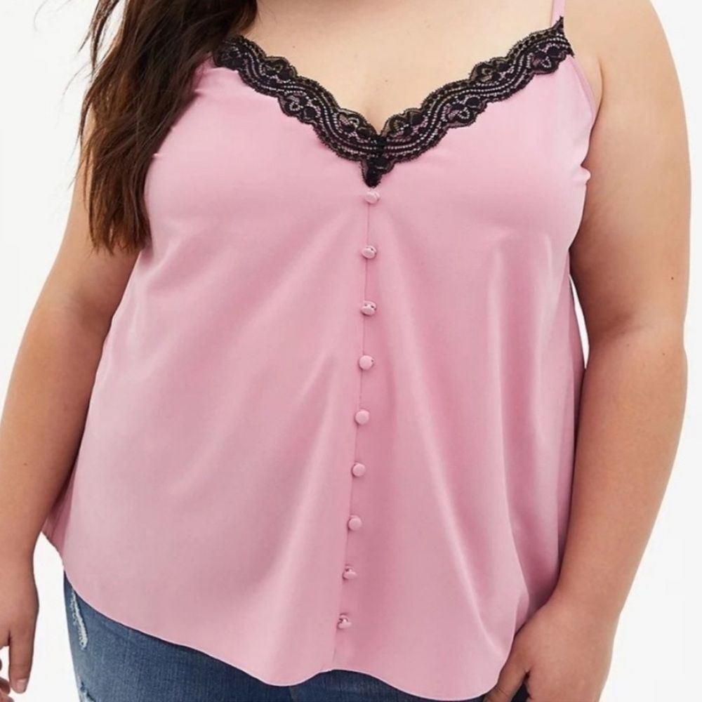 Torrid Black Lace Pink Tank Top Size 2